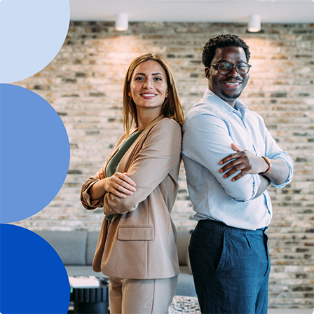 two people posing back to back